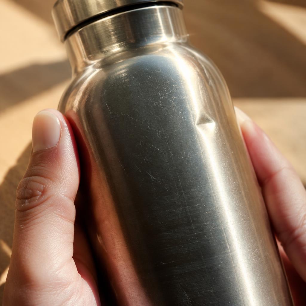 Hands holding a lived-in steel bottle